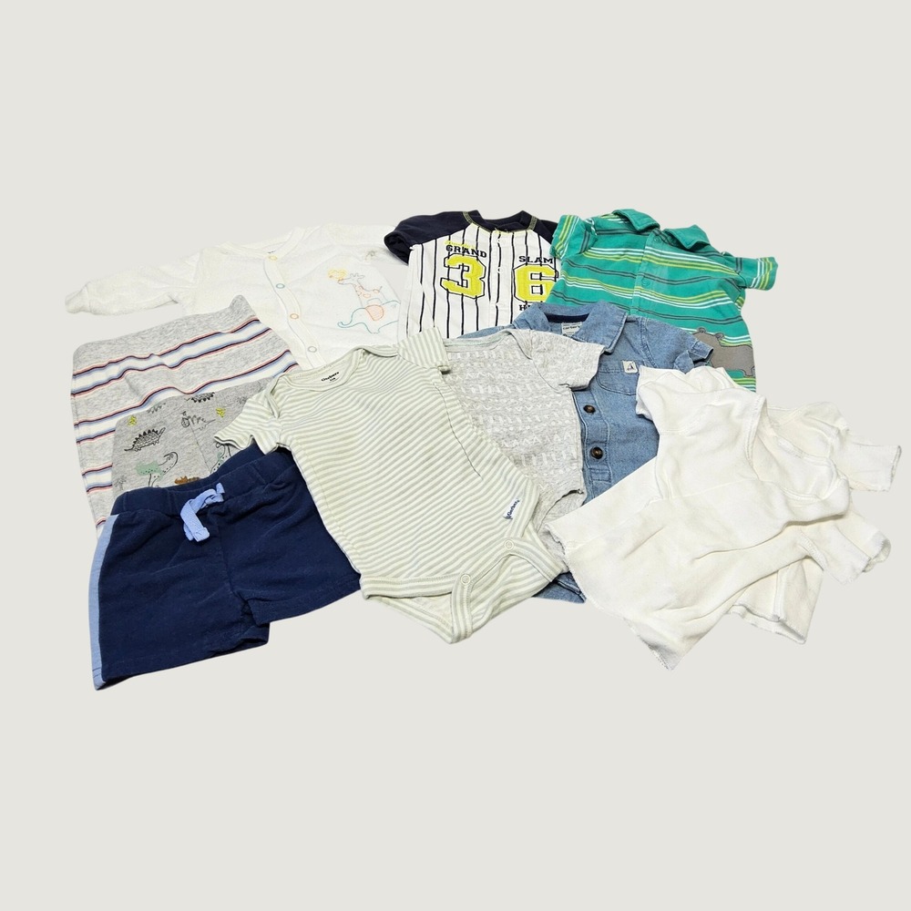 Carter's Old‎ Navy Gerber Baby Boy Clothing Lot NB 0-3M Blue White Rompers Pants